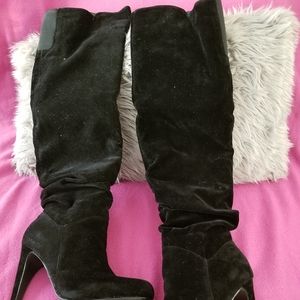 Over the knee black suede boots